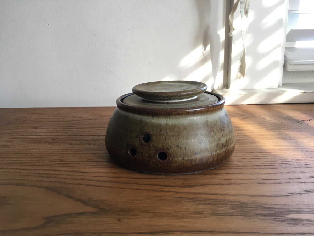 Garlic Keeper With Wood Lid, Small Ceramic Garlic Keeper Storage