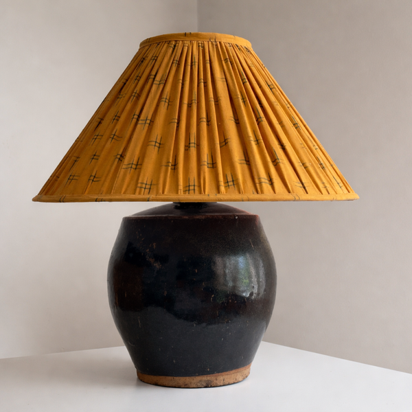 Vintage Ceramic Lamp with Orange Shade
