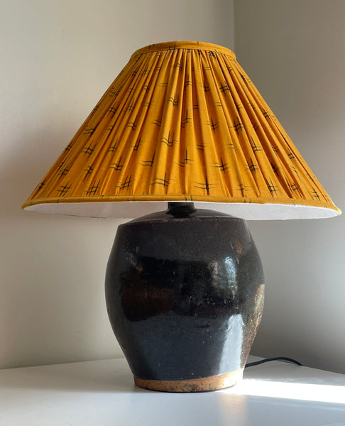 Vintage Ceramic Lamp with Orange Shade