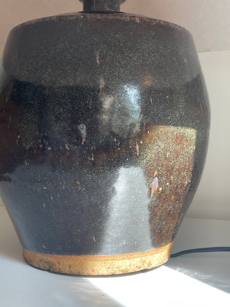 Vintage Ceramic Lamp with Orange Shade