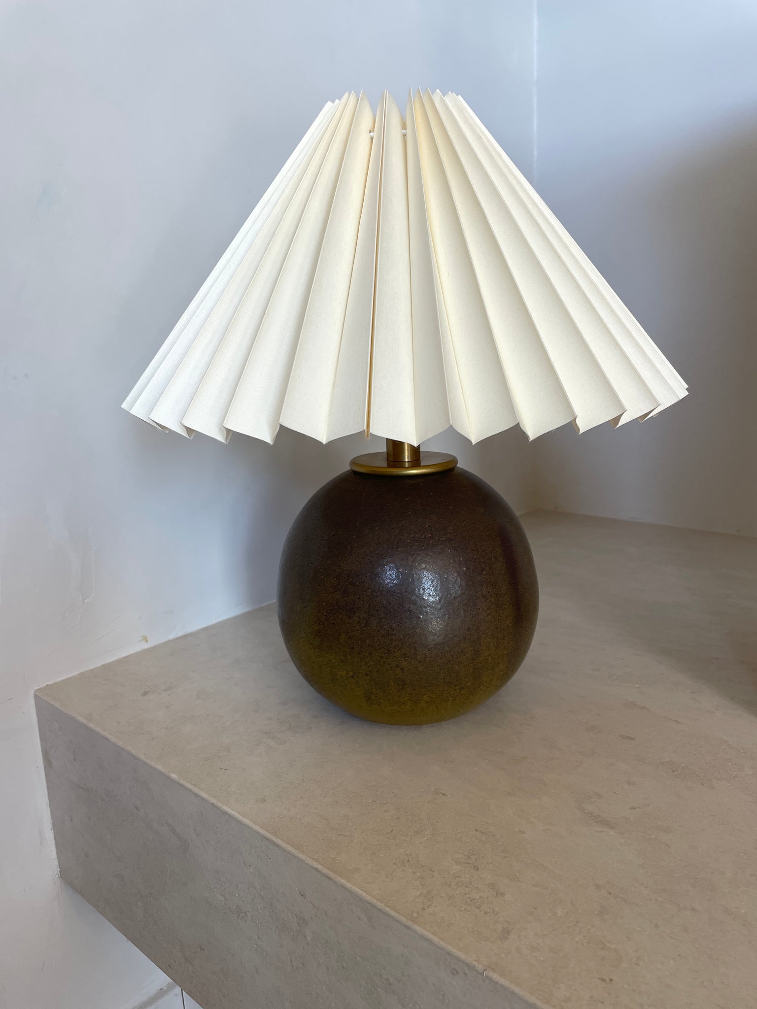 Round Ceramic Table Lamp with Pleated Shade SOLD